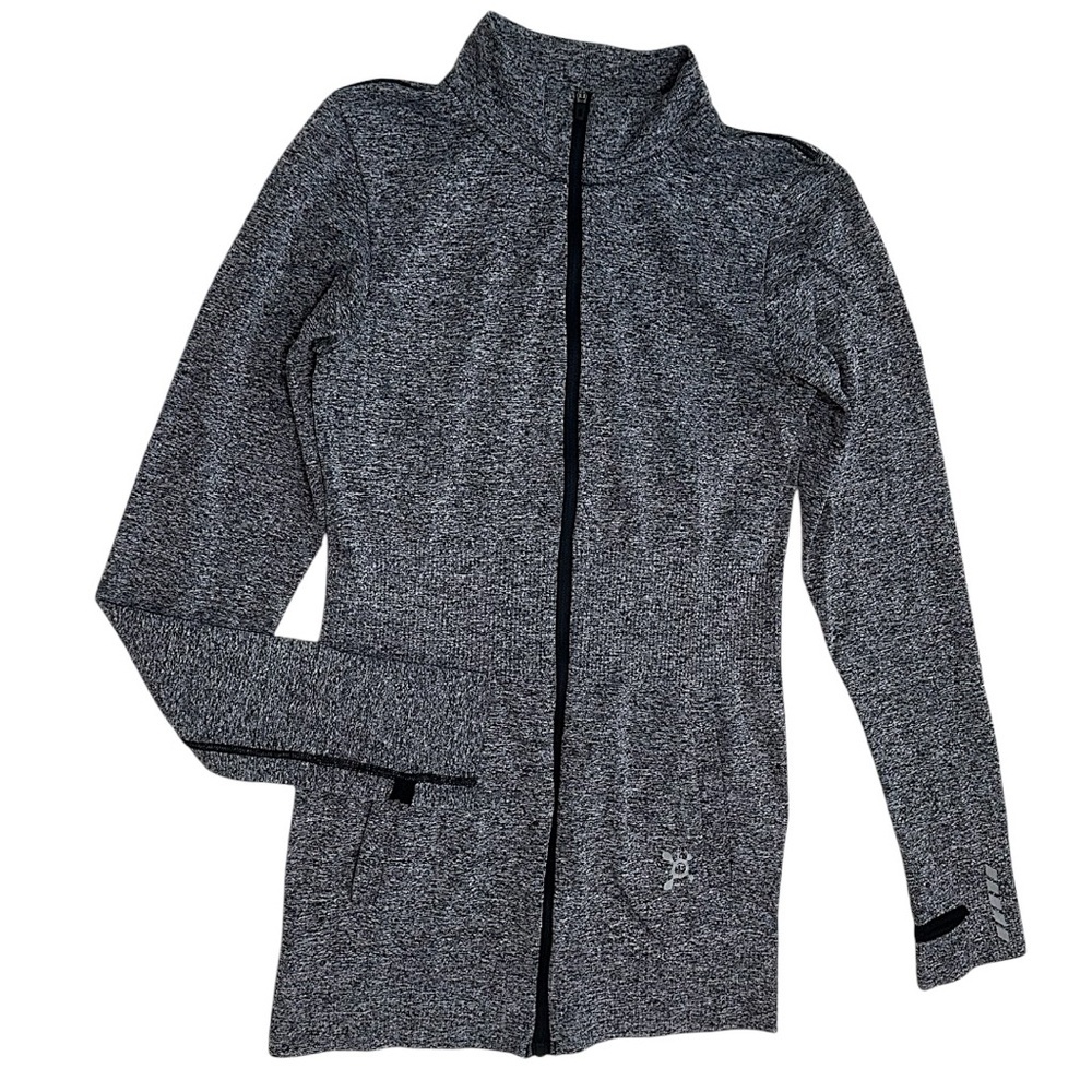Orangetheory Charcoal Zip-Up Jacket Women Medium Fitness Fitted Track Thumbholes